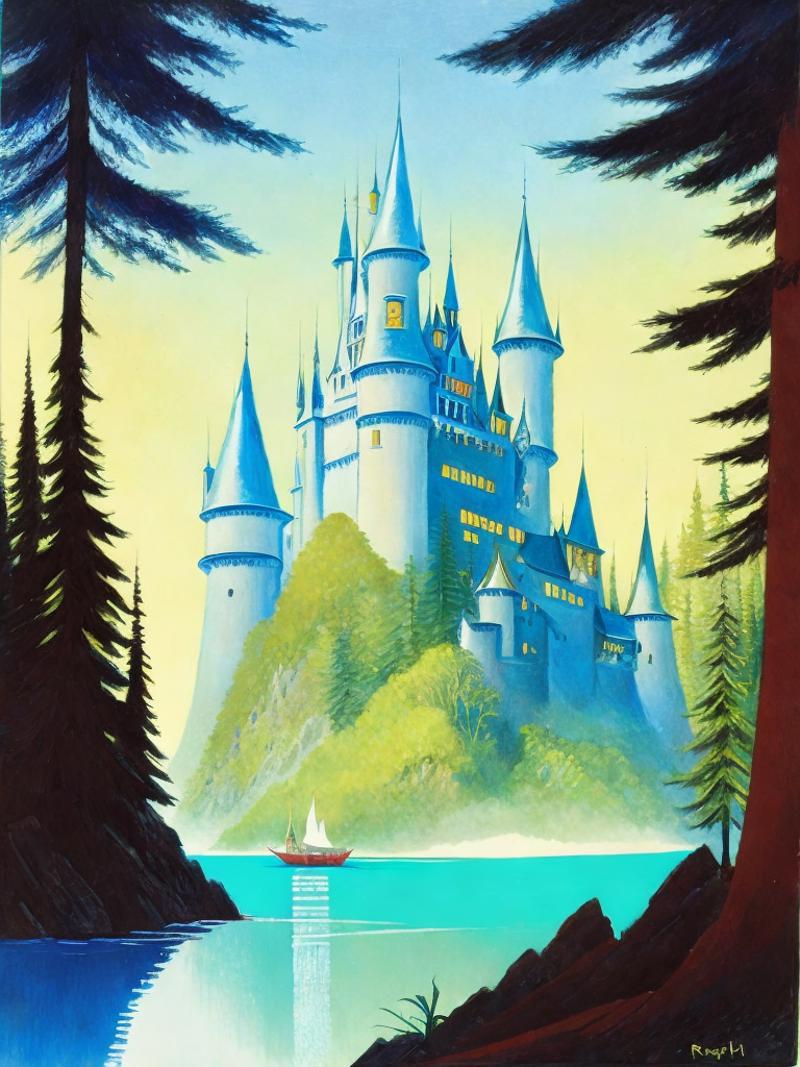 00793-3493158378-a painting of a castle in the middle of a forest with a body of water in front of it by Ralph Bakshi.png